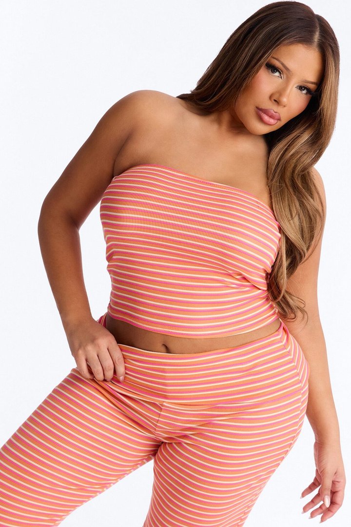 Still Dreaming Tube Top PJ Foldover Pant Set - Orange