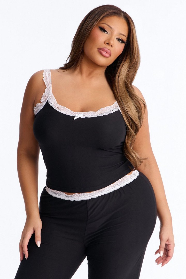 Romantic Dreams Lace Trim Cami PJ Pant Set - Black/White