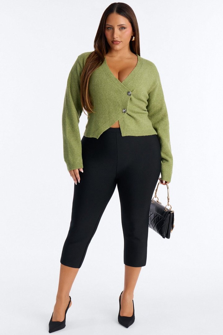 Elaia Asymmetric Button Front Cardigan Sweater - Moss