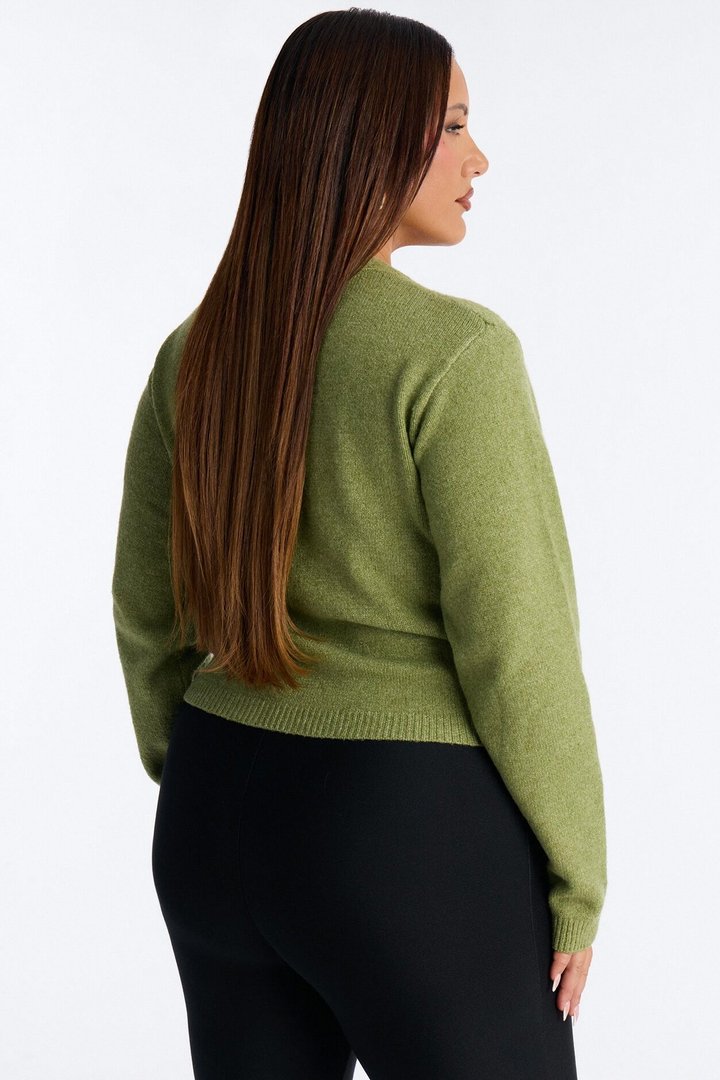 Elaia Asymmetric Button Front Cardigan Sweater - Moss