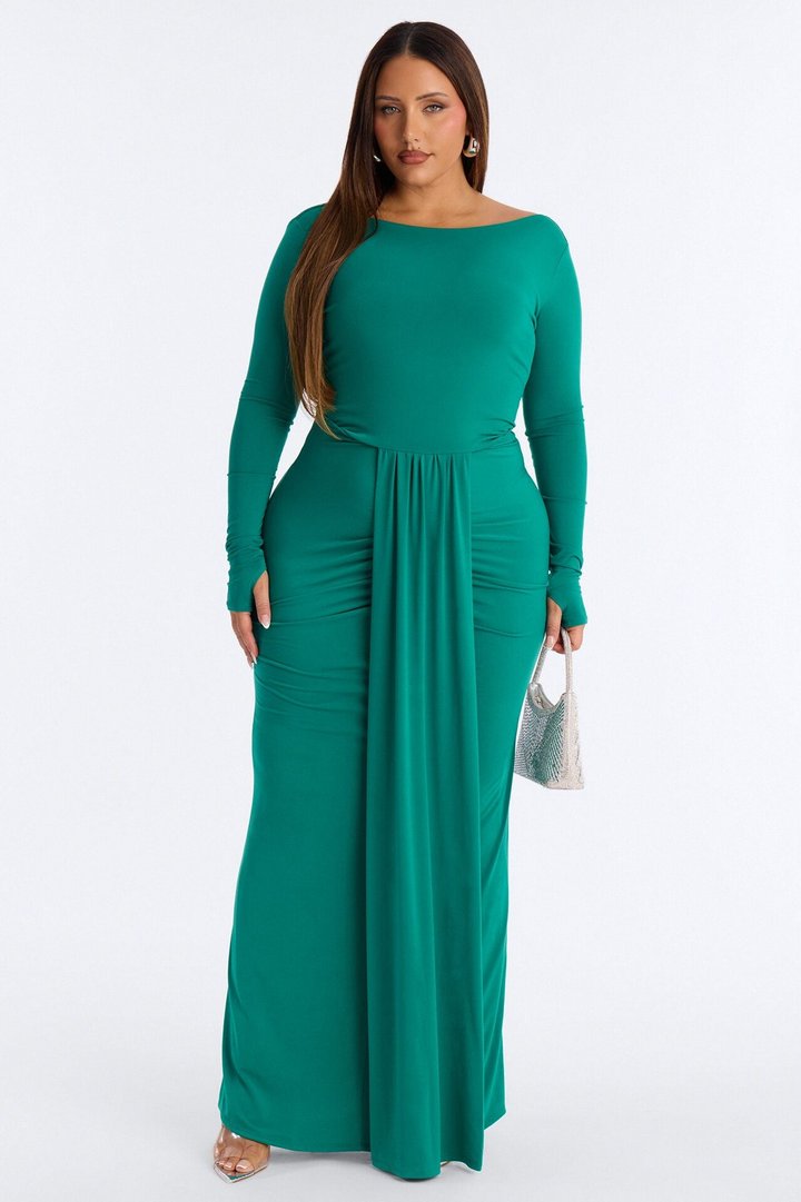 Eloise Boat Neck Maxi Dress - Kelly Green