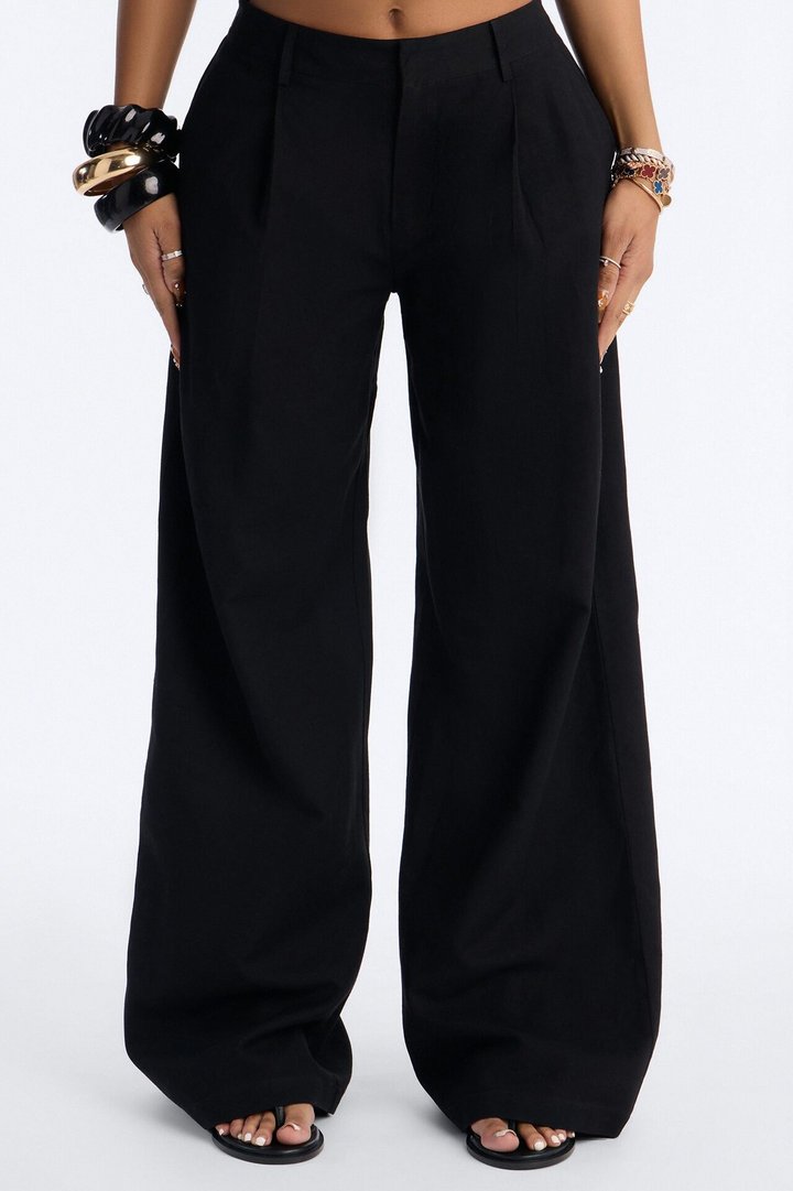 Ocean Breeze Linen Low Rise Pant 33″ - Black