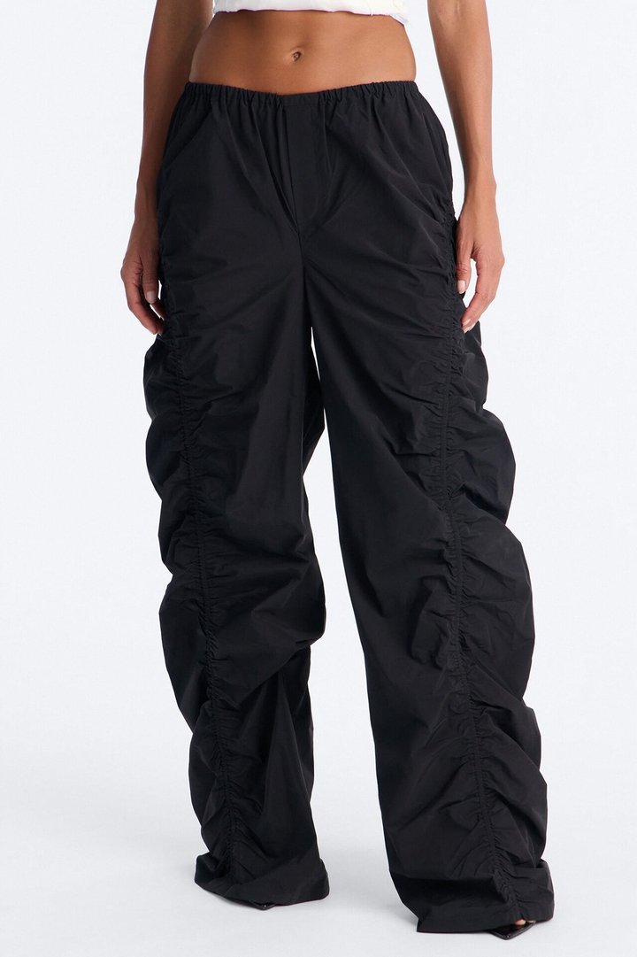 Ariana Low Rise Ruched Stacked Nylon Pant 33″ - Black