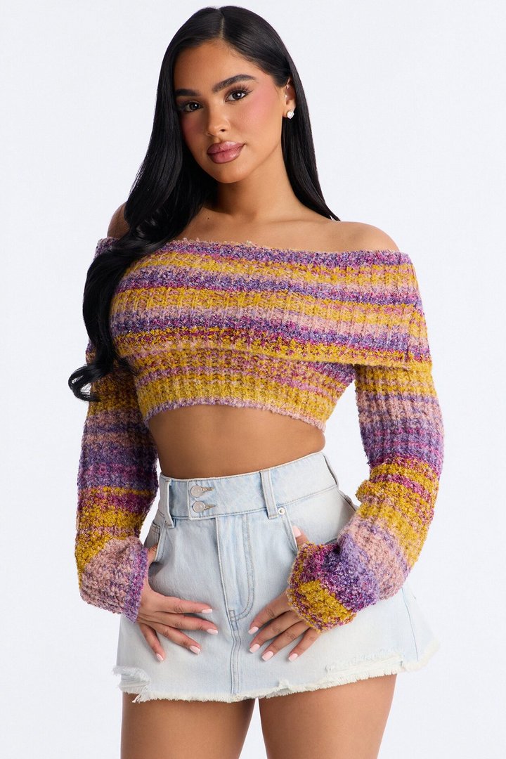 Autumn Leaves Off Shoulder Sweater - Butter Yellow