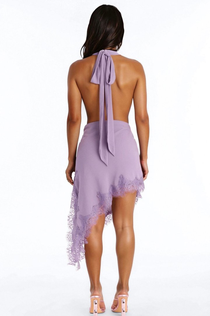 Girls Night Out Lace Trim Chiffon Mini Dress - Lavender