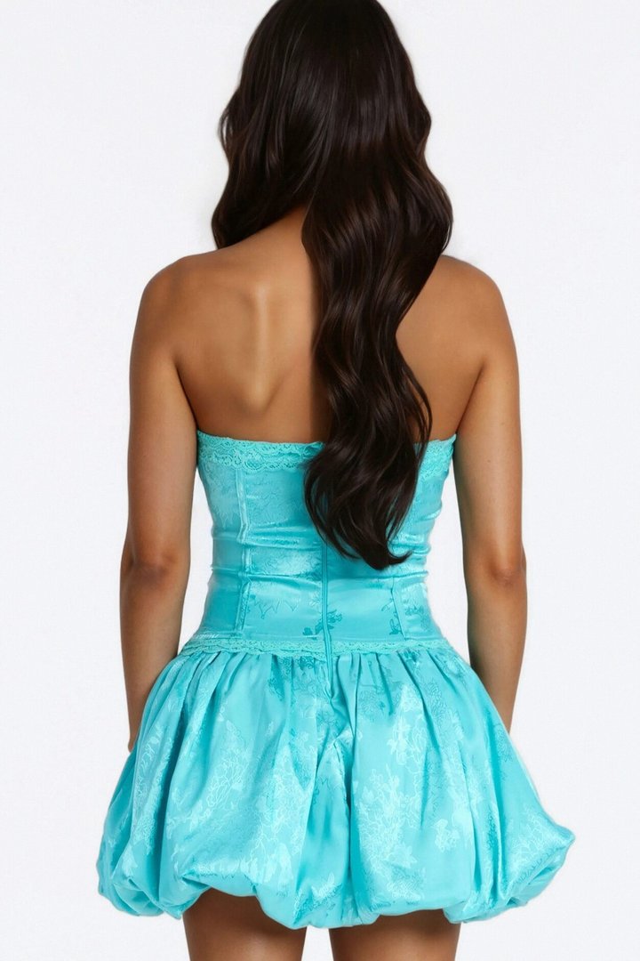 Stella Corset Satin Bubble Mini Dress - Turquoise