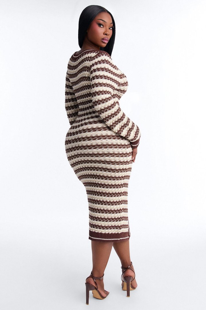 Hana Long Sleeve Sweater Midi Dress - Brown/combo