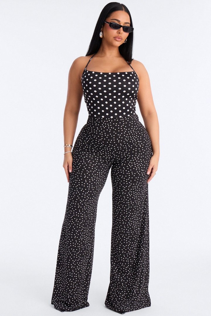 Maribel Polka Dot Wide Leg Jumpsuit - Black/White