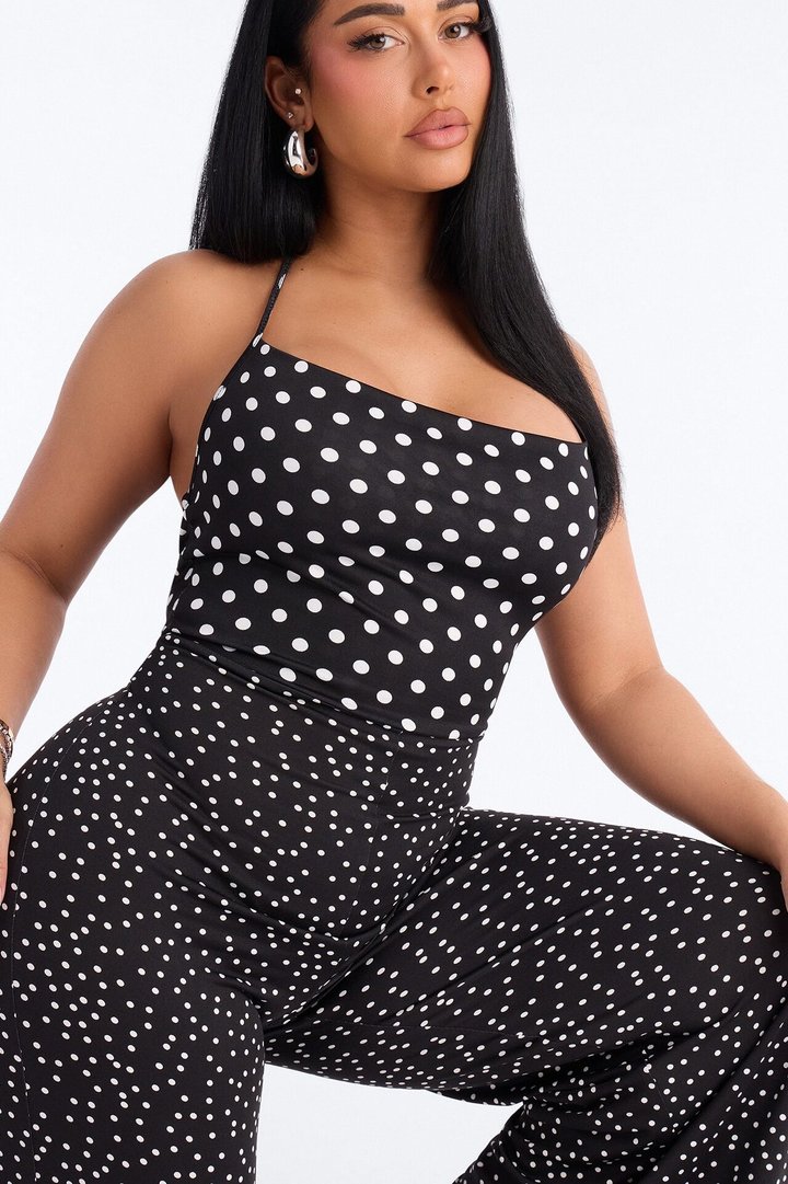 Maribel Polka Dot Wide Leg Jumpsuit - Black/White
