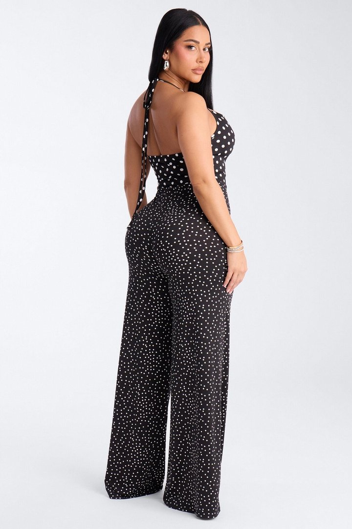Maribel Polka Dot Wide Leg Jumpsuit - Black/White