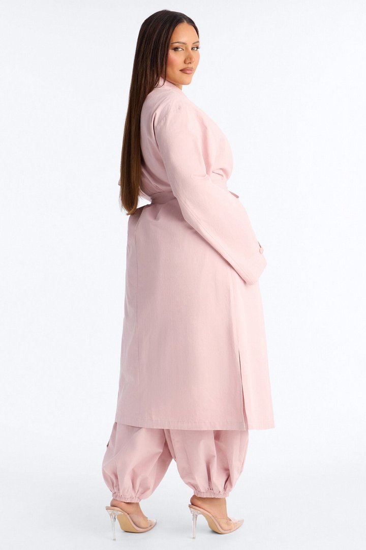 Down The Street Trench Coat Balloon Pant Set - Mauve