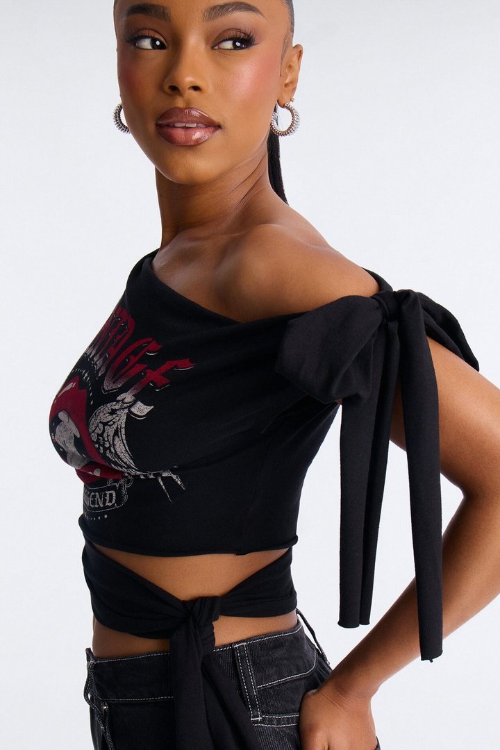 Vintage Legend Off Shoulder Cropped Top - Black