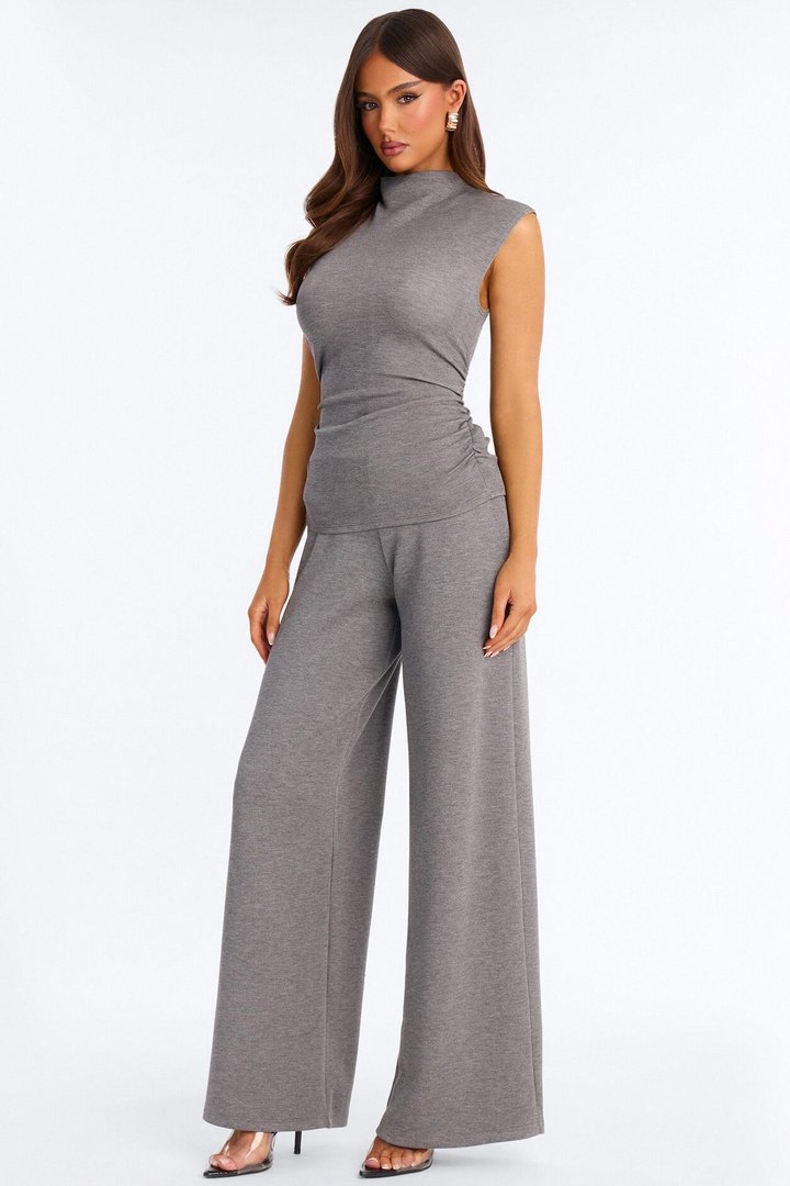 Kiana Sleeveless Mock Neck Pant Set - Charcoal
