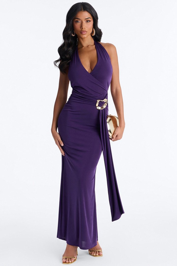 Divine Energy Draped Maxi Dress - Purple