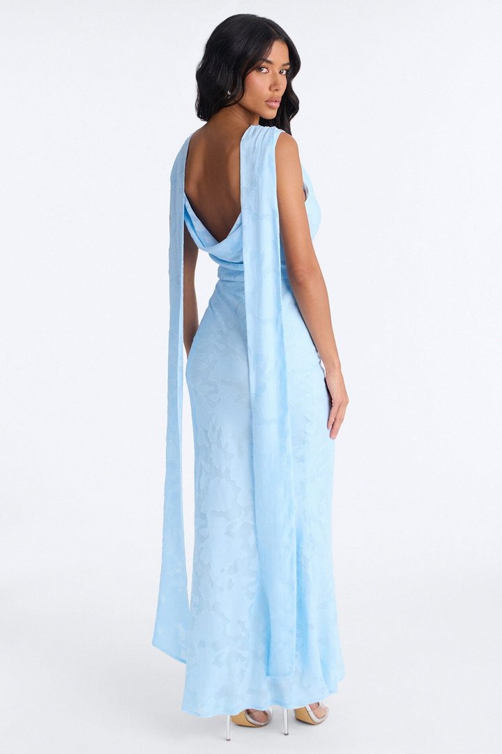 Sugar Rush Floral Chiffon Gown - Light Blue