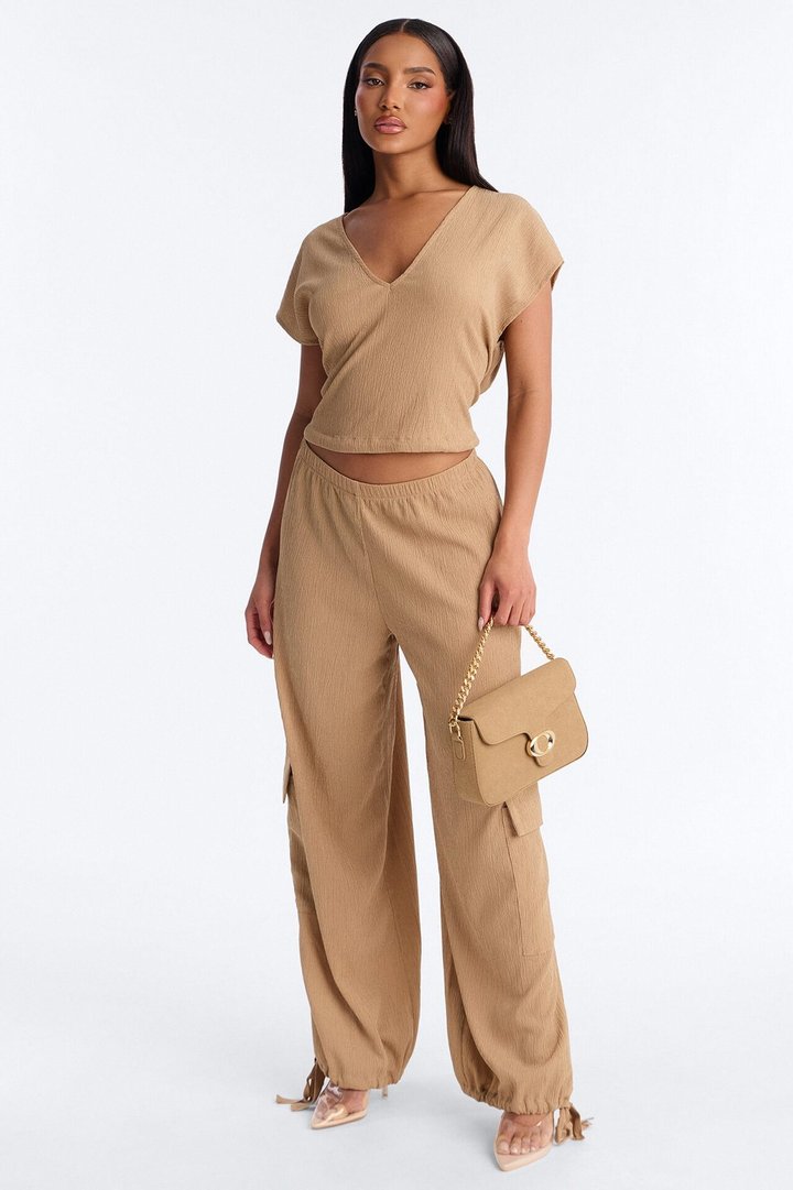 Lorena Drawstring Top And Jogger Set - Taupe