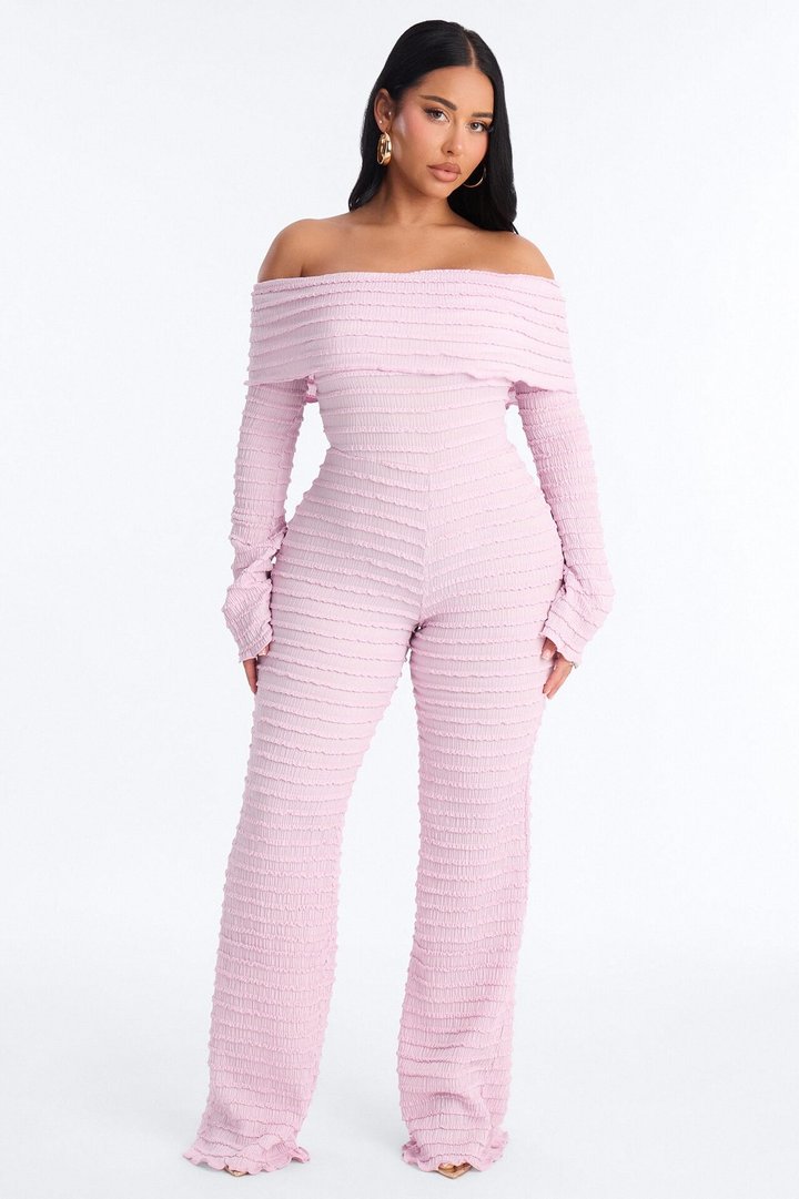 Francesca Textured Off Shoulder Jumpsuit - Lavender
