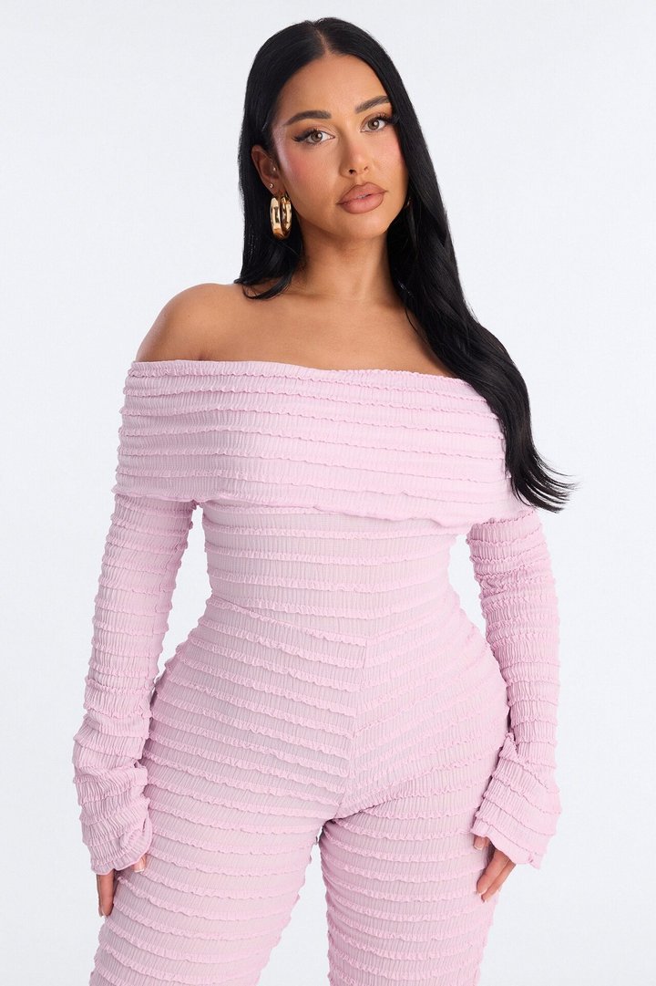 Francesca Textured Off Shoulder Jumpsuit - Lavender