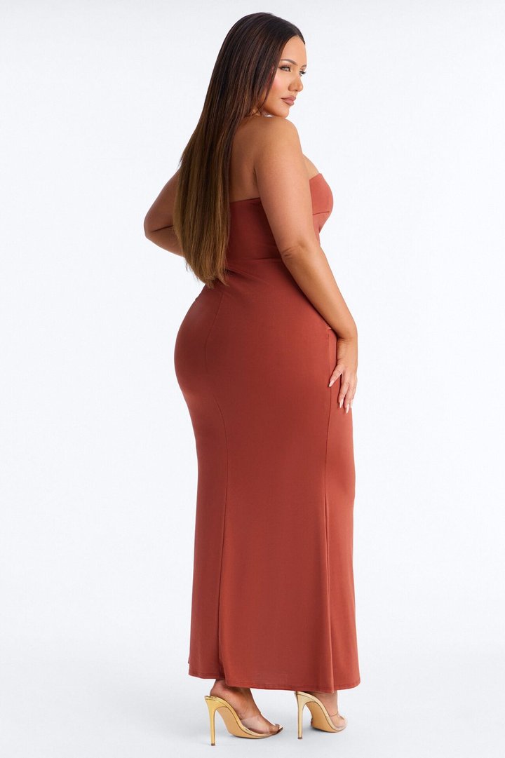 In The Moment Strapless Maxi Dress - Rust