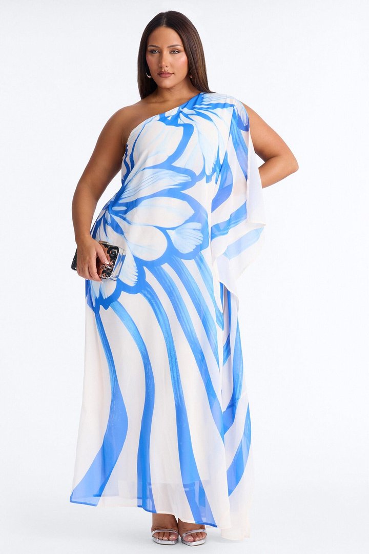 Draped In Luxe Chiffon Kaftan Maxi Dress - Blue/combo