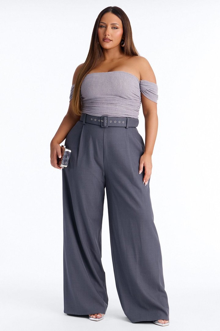 Charlize Off Shoulder Belted Jumpsuit - Grey