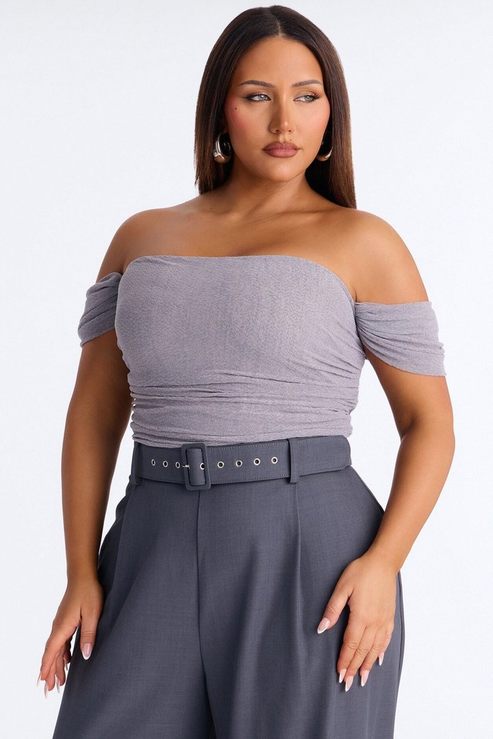 Charlize Off Shoulder Belted Jumpsuit - Grey