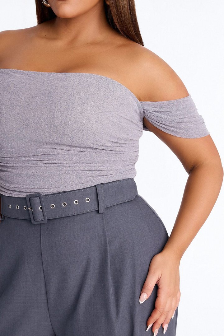 Charlize Off Shoulder Belted Jumpsuit - Grey