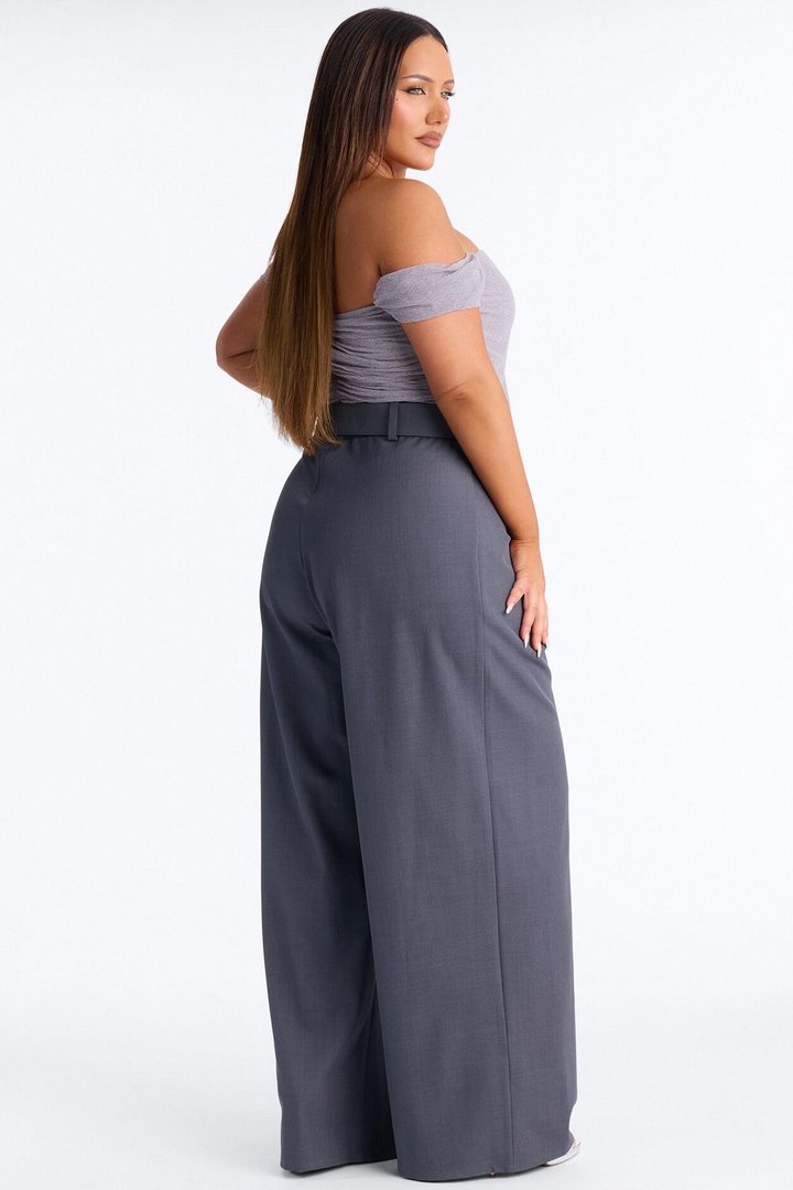 Charlize Off Shoulder Belted Jumpsuit - Grey