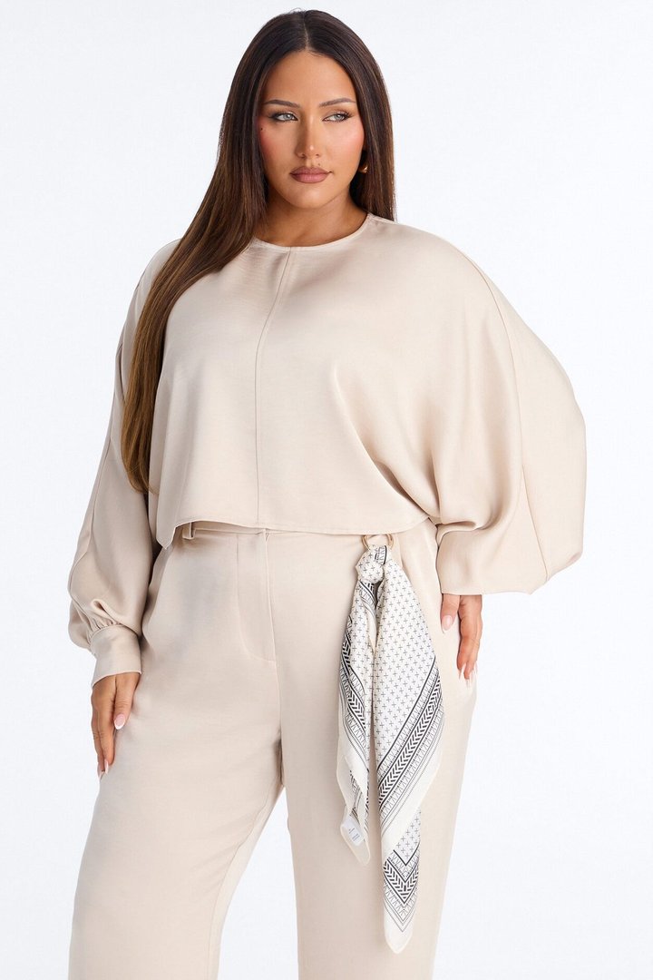 Not Your Typical Satin 3 Piece Pant Set - Champagne