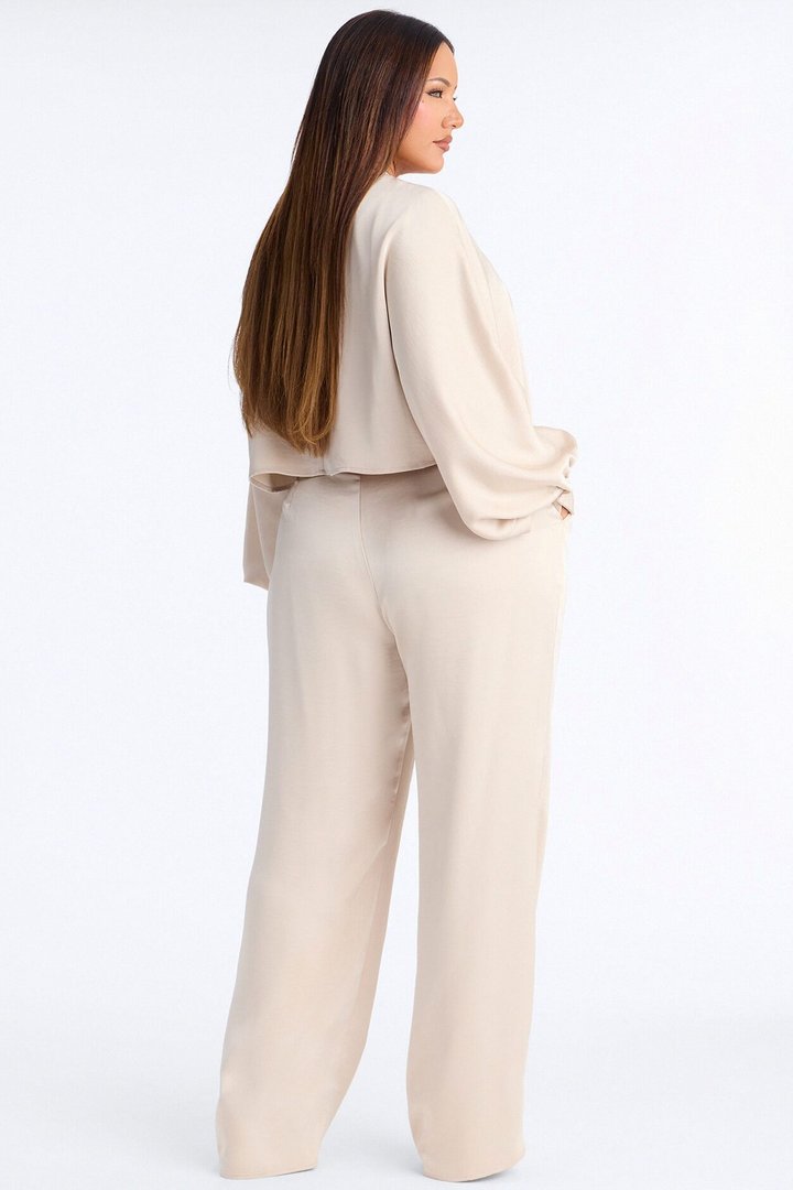 Not Your Typical Satin 3 Piece Pant Set - Champagne