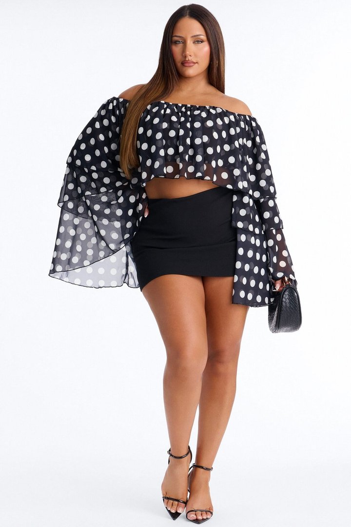 Polka Dot Glow Off Shoulder Chiffon Top - Black/combo