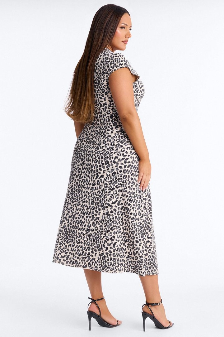 Catherine Leopard Ribbed Midi Dress - Taupe/combo