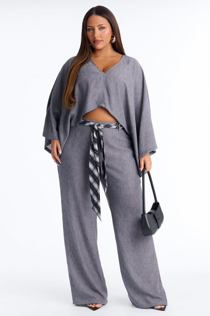 Fiora Scarf Belt Pant Set - Grey