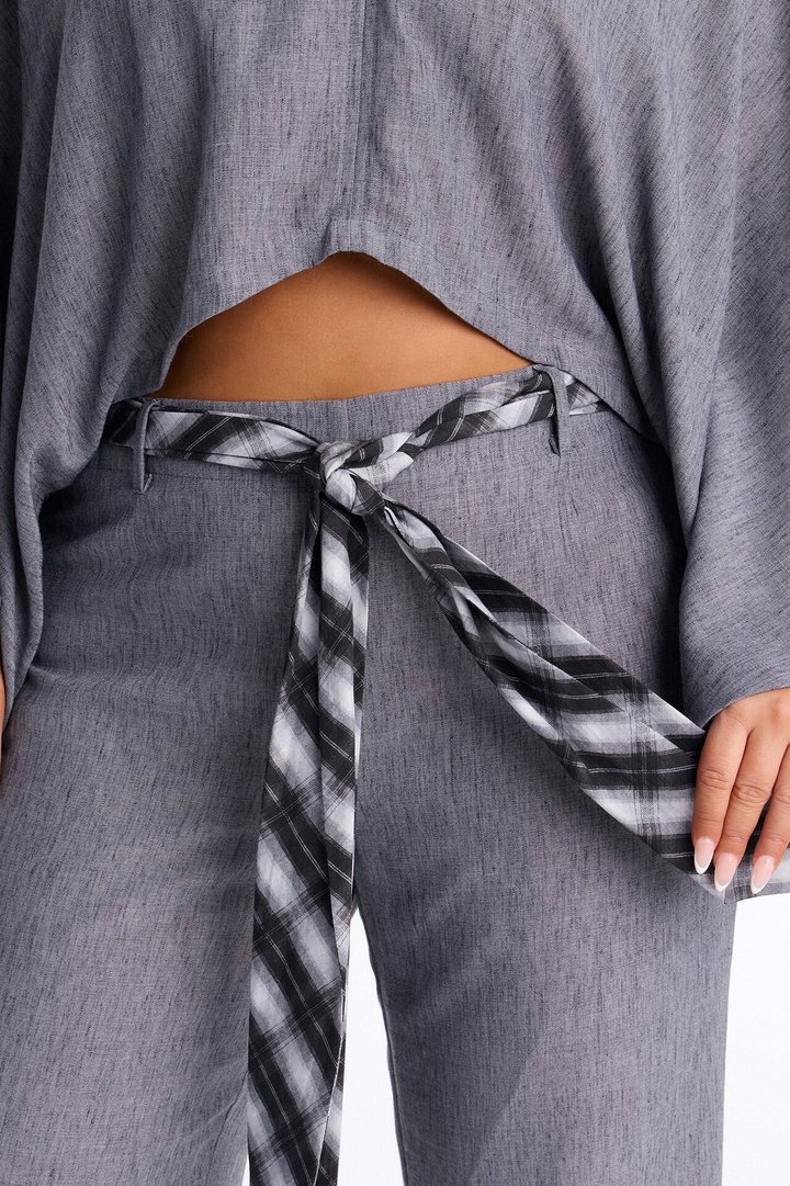 Fiora Scarf Belt Pant Set - Grey