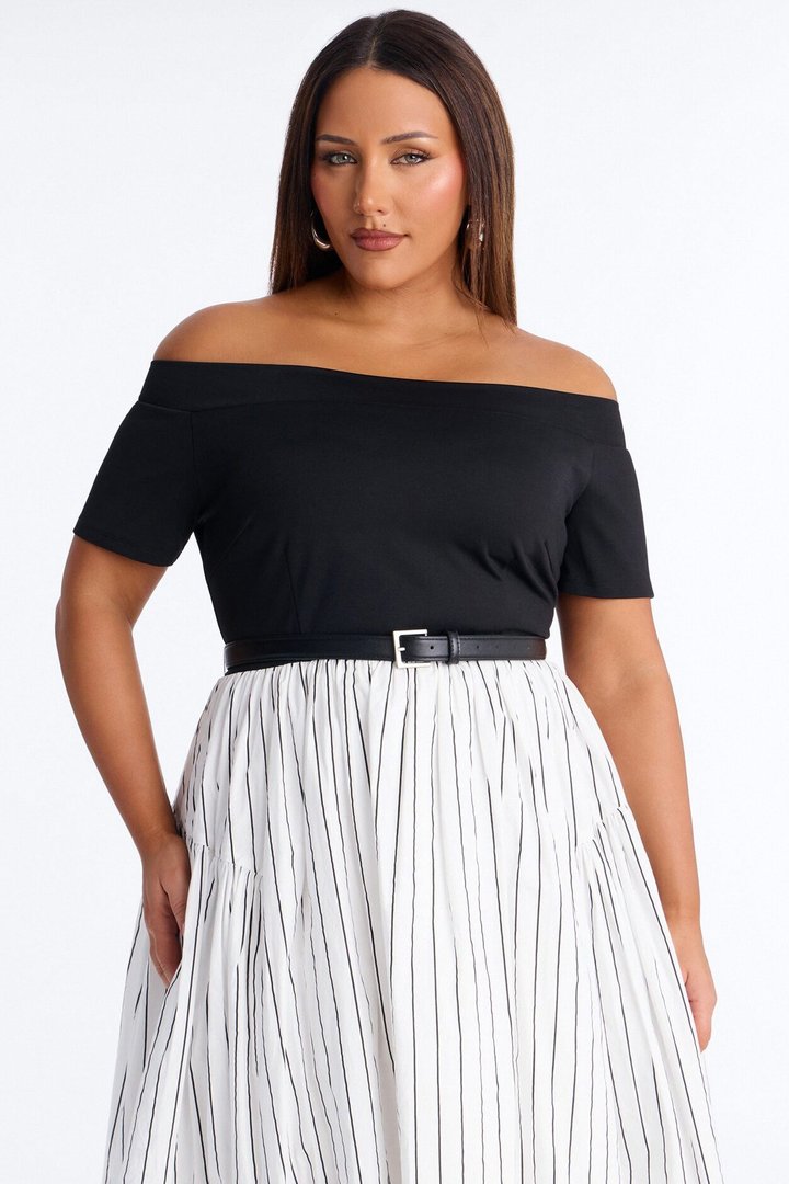 Harlow Pinstripe Midi Dress - Black/White