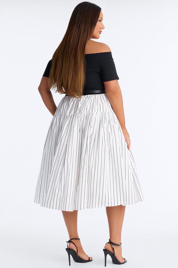 Harlow Pinstripe Midi Dress - Black/White