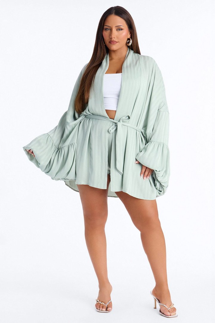 Bailee Satin Short Set - Sage