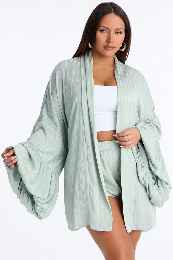 Bailee Satin Short Set - Sage