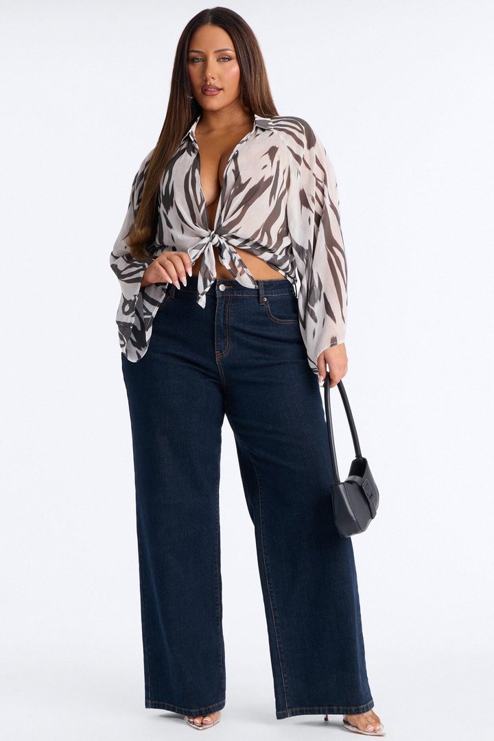 Elevated Energy Tie Front Chiffon Top - Black/White