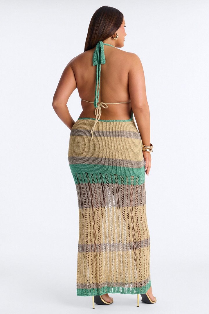 Ocean Goddess Metallic Crochet Maxi Dress - Gold/combo