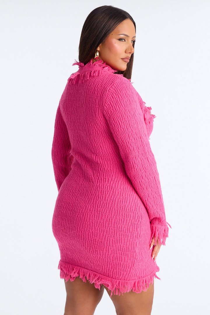 Gwendolyn Long Sleeve Sweater Mini Dress - Hot Pink