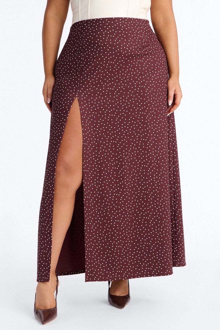 Dani Polka Dot High Slit Ankle Maxi - Chocolate