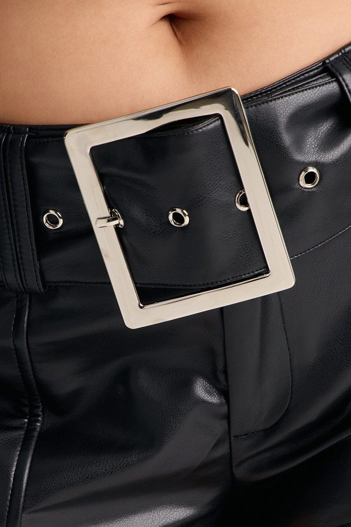 Festival Fever Belted Faux Leather Micro Short - Black