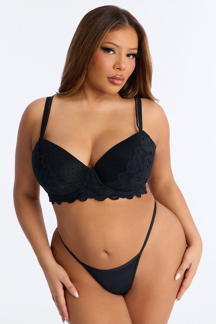 Daydream Lightly Padded Lace Overlay Underwire Bra - Black