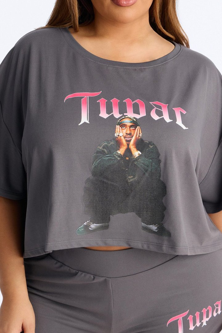 Tupac Sitting PJ Short Set - Acid Wash Grey