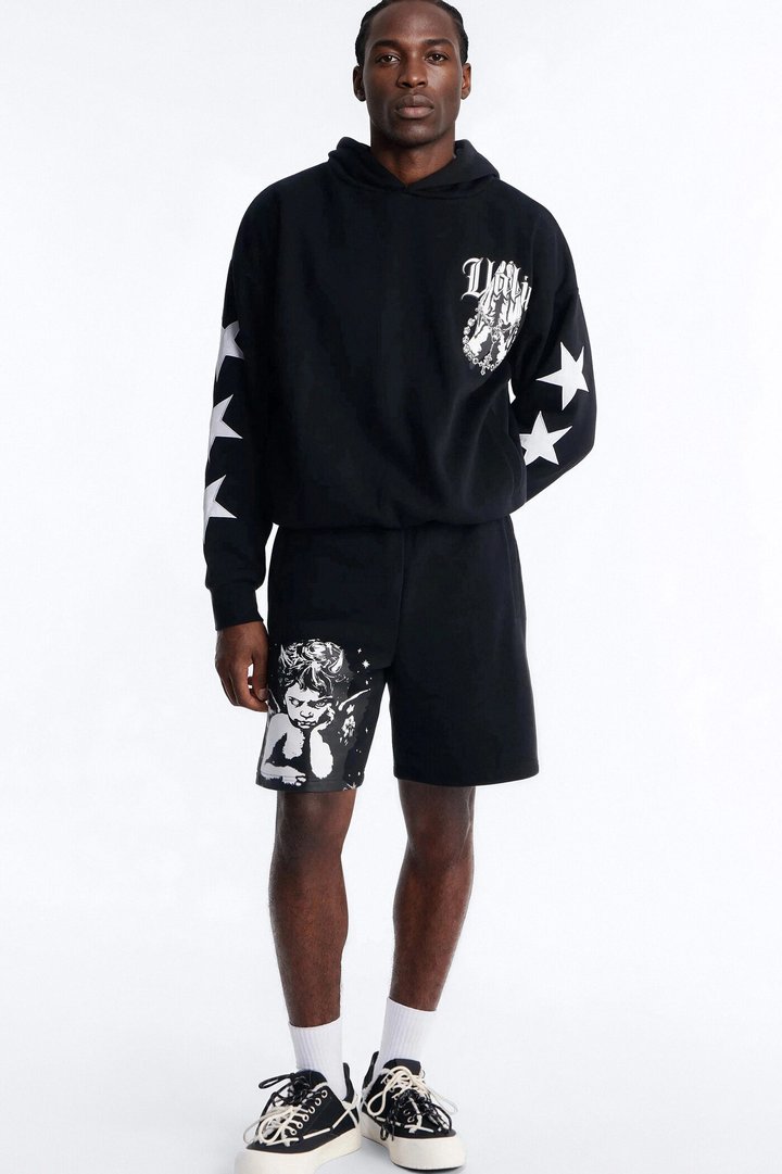 Menace Sent Embroidery Hoodie - Black