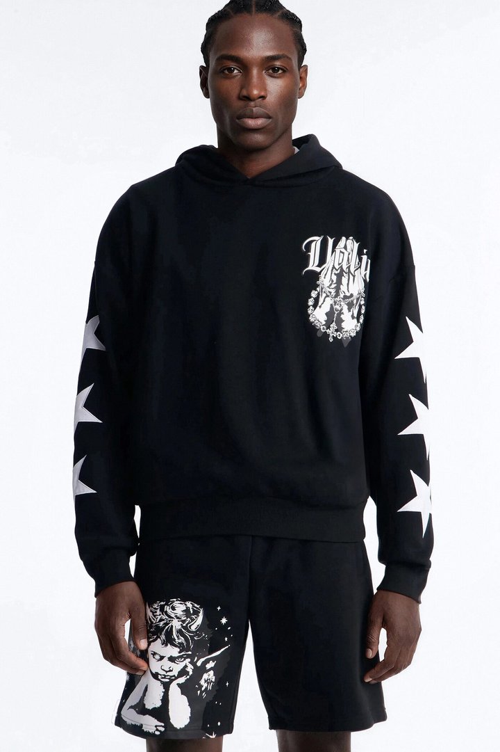 Menace Sent Embroidery Hoodie - Black