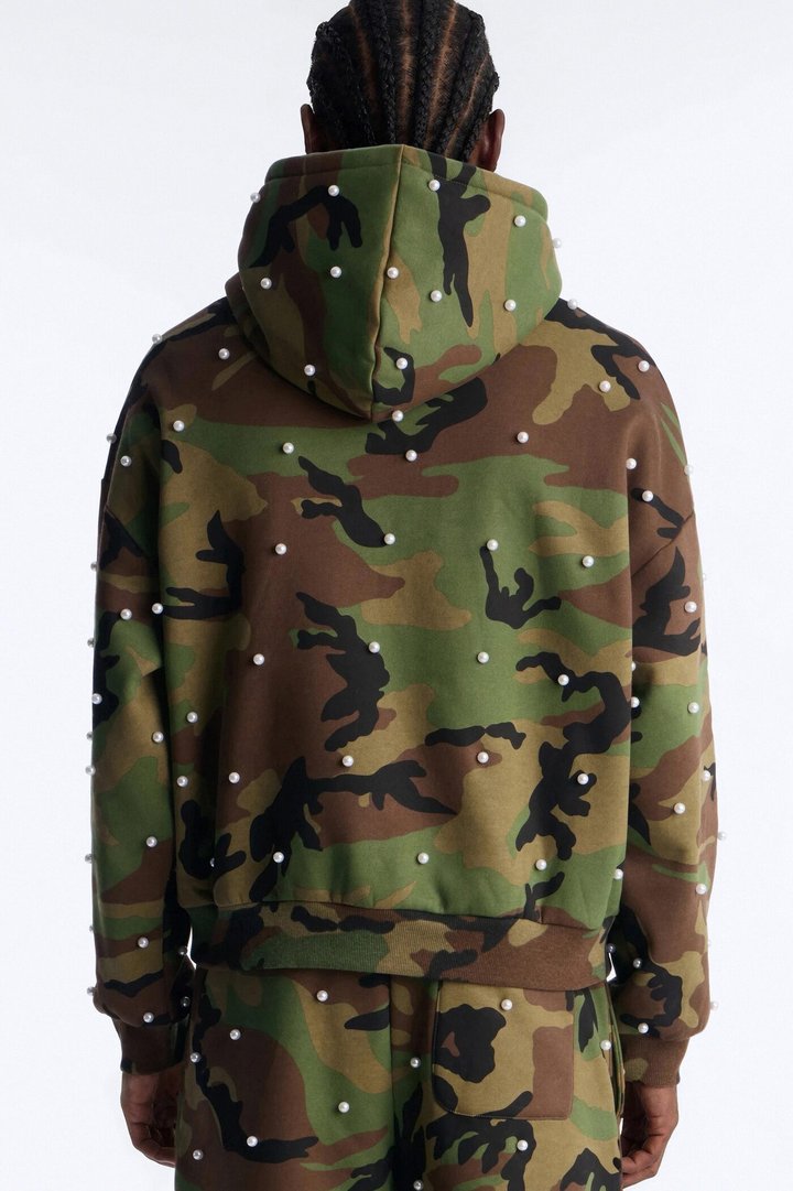 Oversized Vanguard Pearl Embellished Camo Hoodie - Camouflage