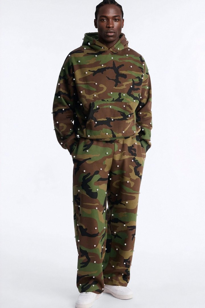 Baggy Vanguard Pearl Embellished Camo Sweatpants - Camouflage