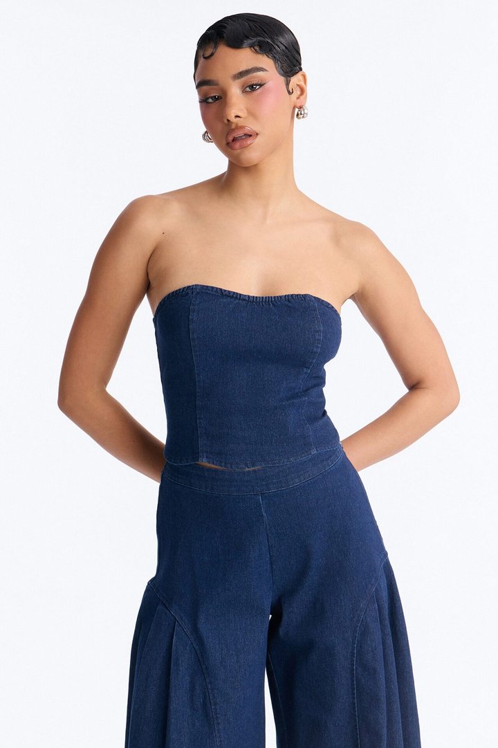 Bethany Strapless Denim Pant Set - Dark Wash